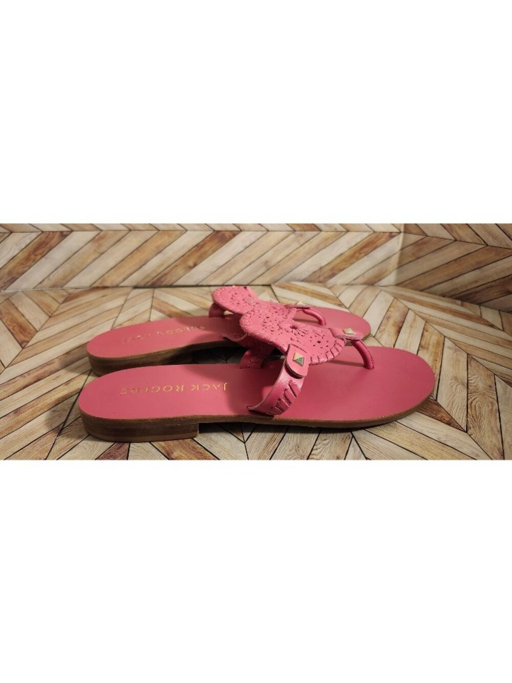 Women Jack Rogers Georgica Pink Leather Flip Flop Thong Sandal Shoe Size 8.5 M